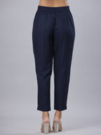Juniper Navy Soild Liva Rayon Pants With A Pocket