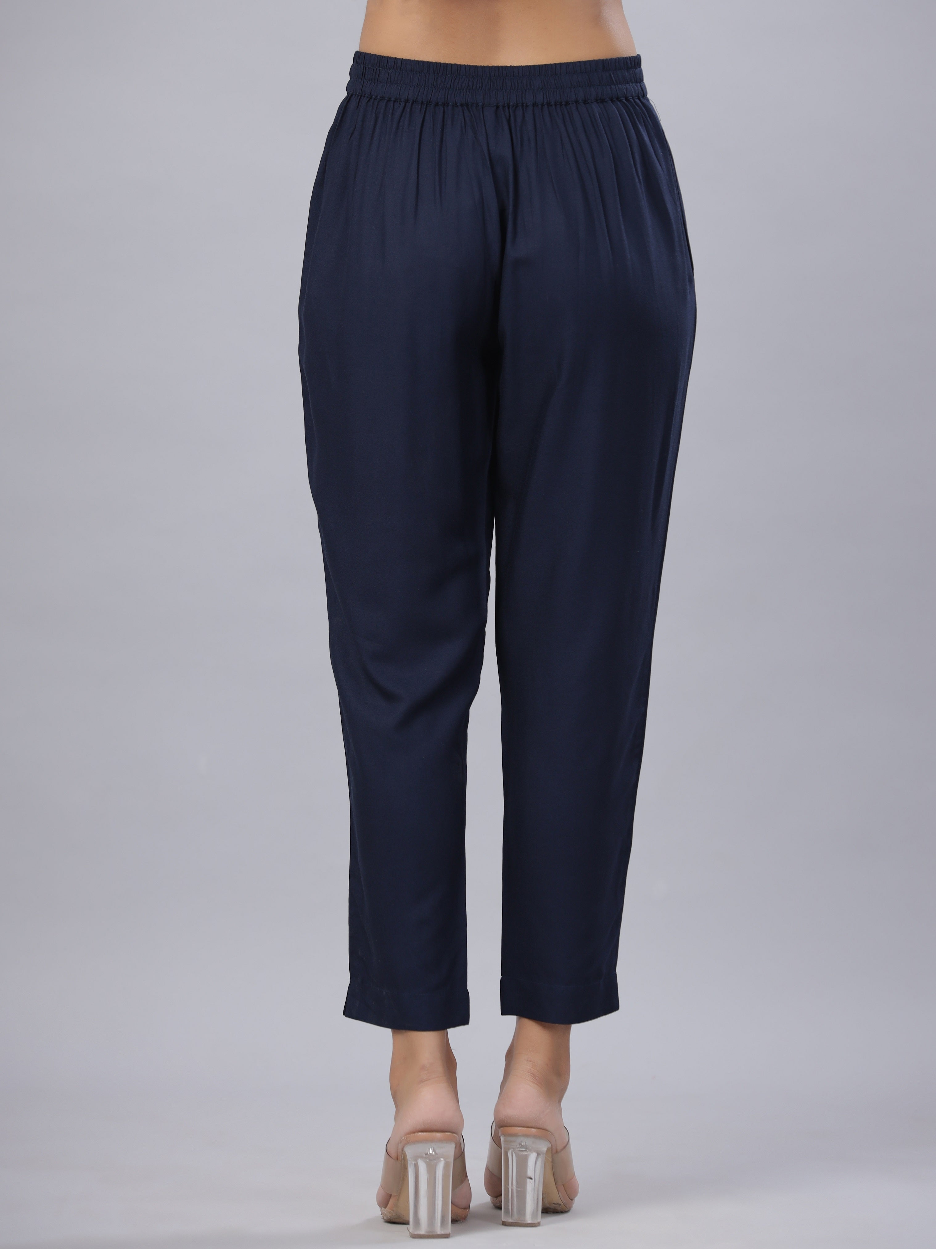 Juniper Navy Soild Liva Rayon Pants With A Pocket