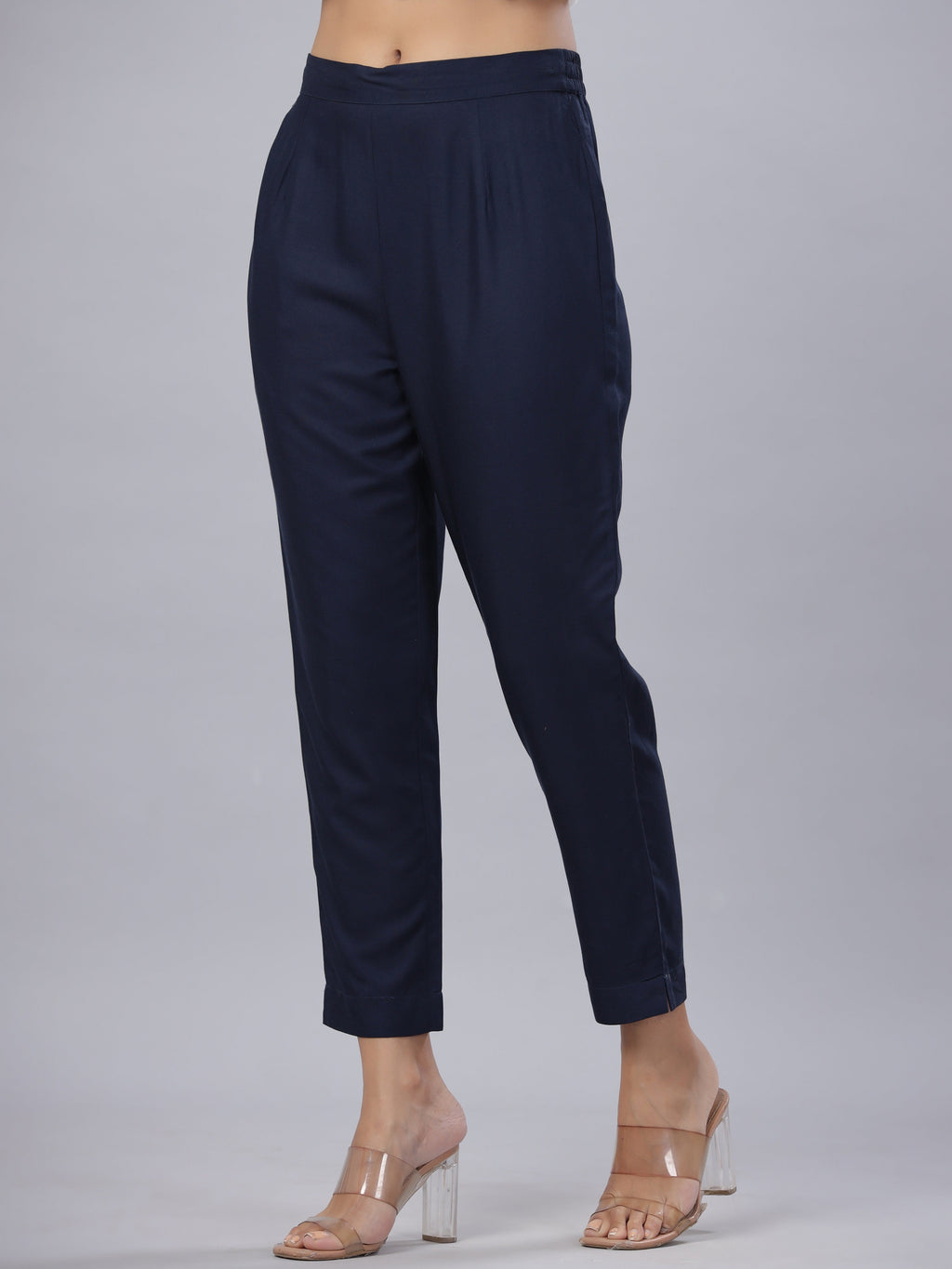Juniper Navy Soild Liva Rayon Pants With A Pocket