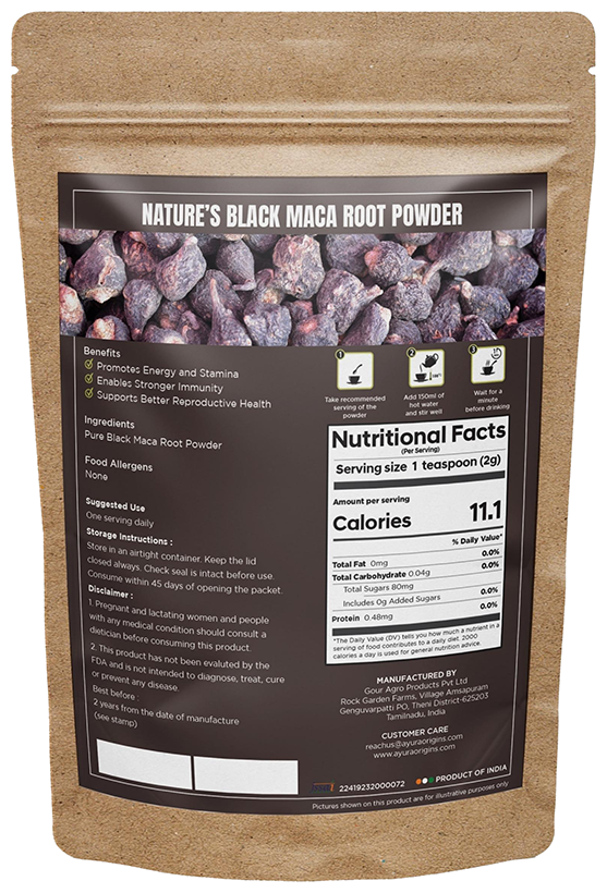 Ayura Origins Nature's Black Maca Root Powder