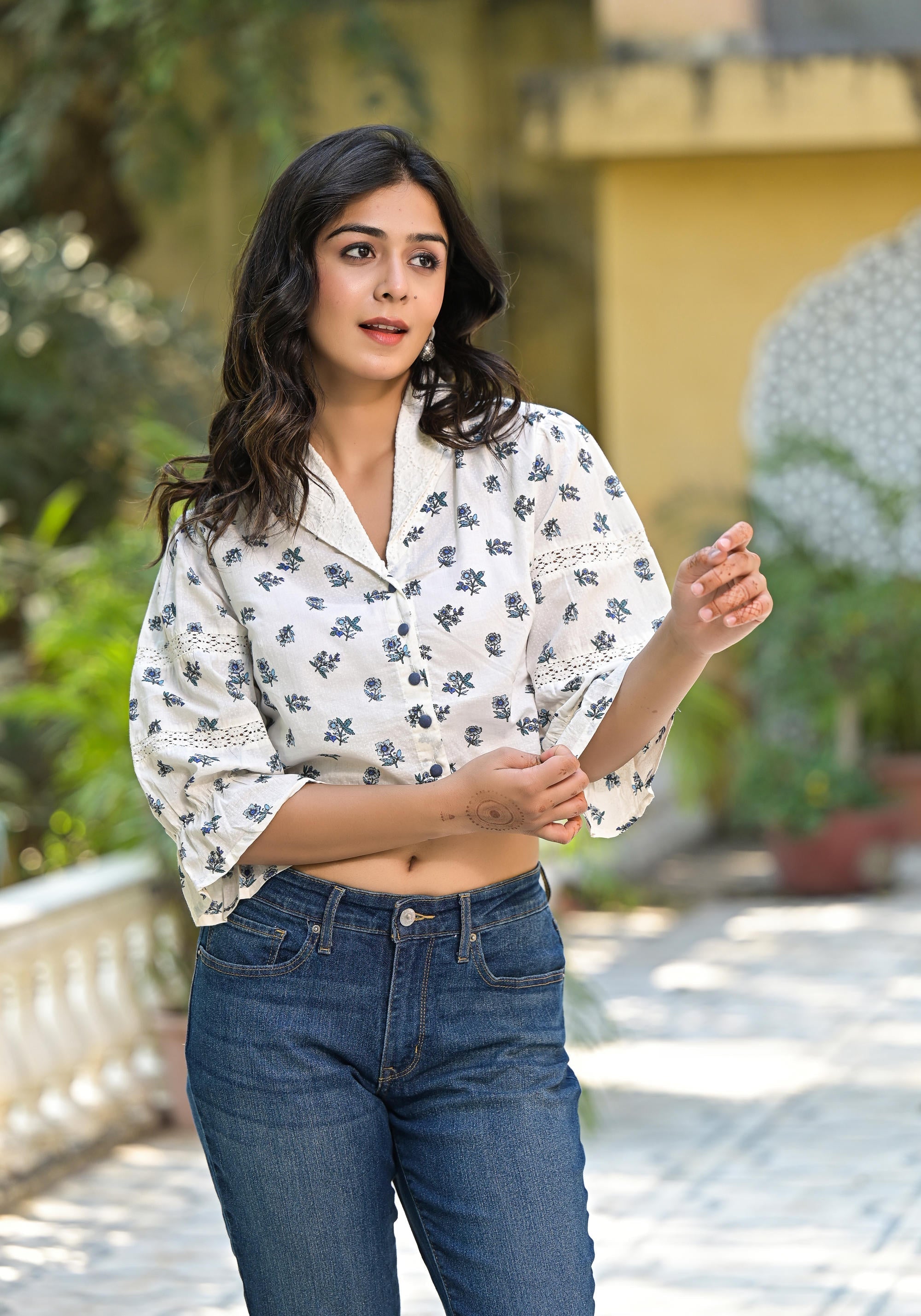 Juniper White Floral Printed Cotton Top With Button Closure - Distacart