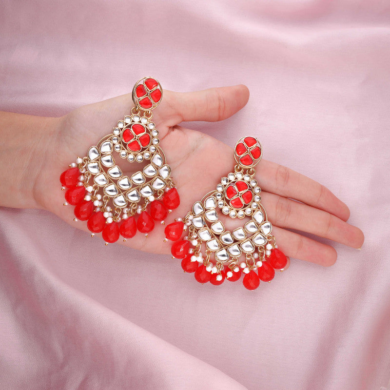Tehzeeb Creations Gold Polish Kundan Red Colour Earrings - Distacart