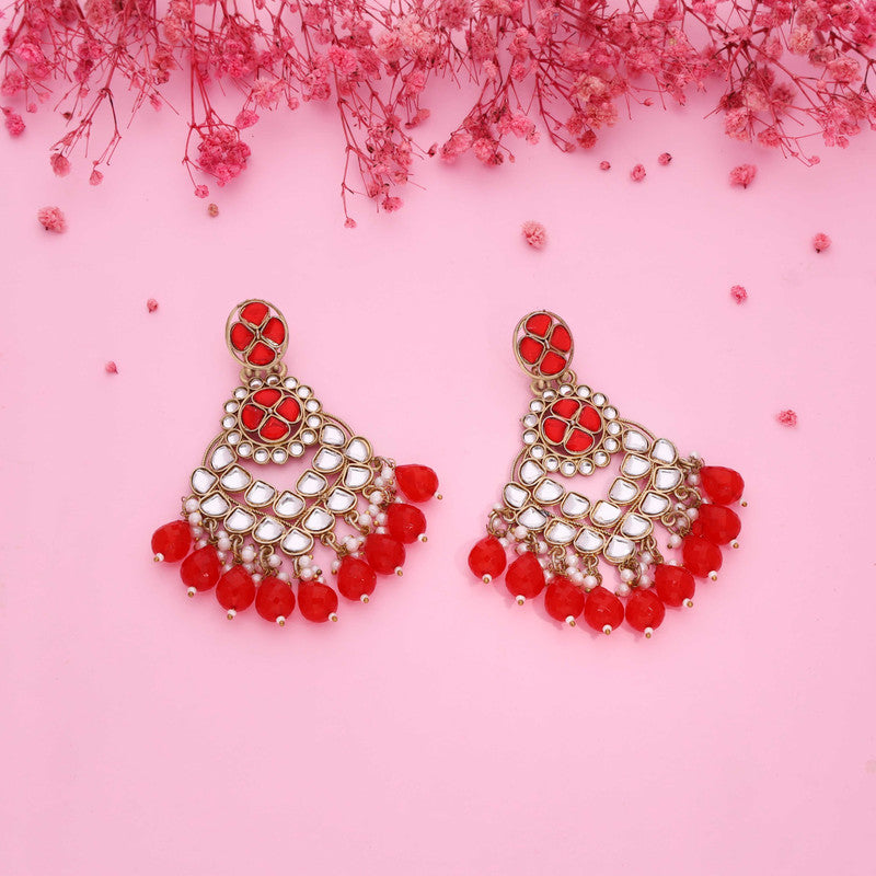 Tehzeeb Creations Gold Polish Kundan Red Colour Earrings - Distacart