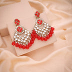 Tehzeeb Creations Gold Polish Kundan Red Colour Earrings - Distacart