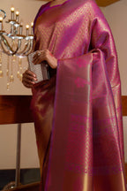 Vardha Mauve Wine Golden Zari Kanjeevaram Silk Saree