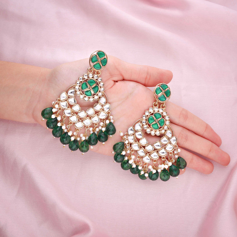 Tehzeeb Creations Gold Polish Kundan Green Colour Earrings - Distacart