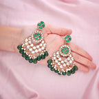 Tehzeeb Creations Gold Polish Kundan Green Colour Earrings - Distacart