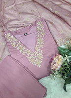Vellora Roman Silk Lilac Festival Wear Sequins Work Readymade Straight Suit - Distacart