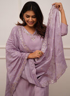 Vellora Roman Silk Lilac Festival Wear Sequins Work Readymade Straight Suit - Distacart