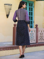 Juniper Women's Lavender Cambric Printed Embroidered Flared Dress - Distacart