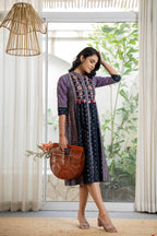 Juniper Lavender Floral Printed Cotton Dress With Thread Work & Tassels - Distacart