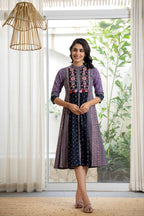Juniper Lavender Floral Printed Cotton Dress With Thread Work & Tassels - Distacart