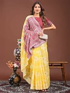 Shree Shyam Fashion Anaya Yellow Linen Cotton Saree