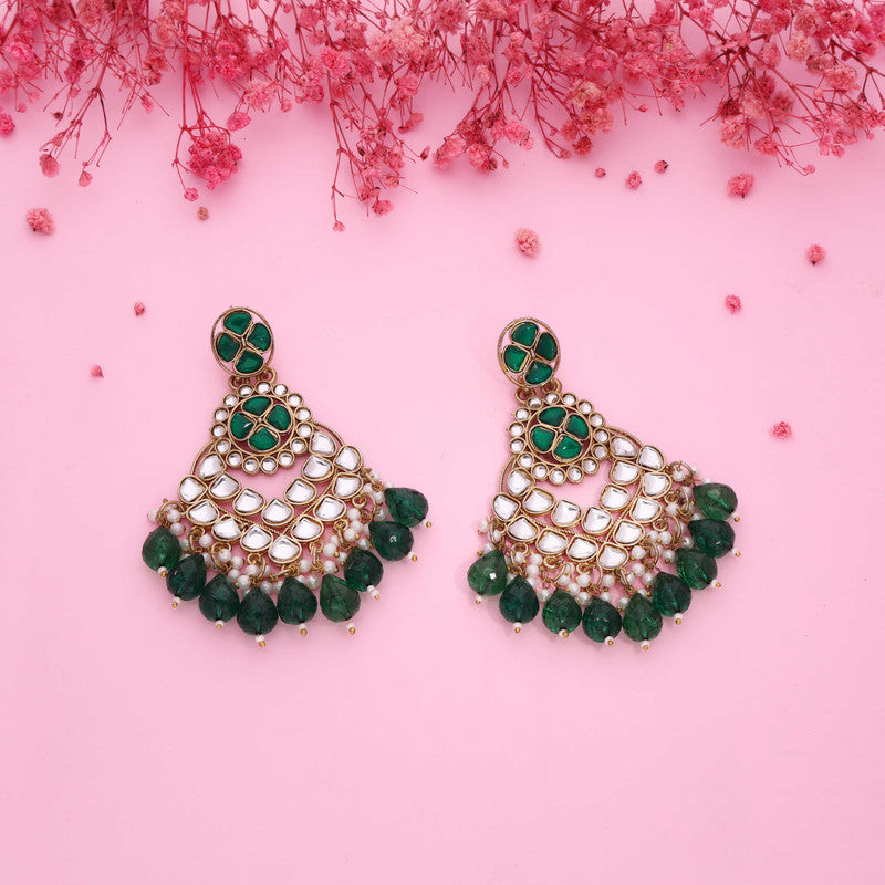 Tehzeeb Creations Gold Polish Kundan Green Colour Earrings - Distacart