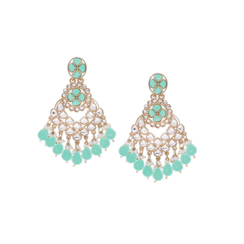Tehzeeb Creations Gold Polish Kundan Sea Green Colour Earrings - Distacart