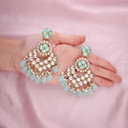 Tehzeeb Creations Gold Polish Kundan Sea Green Colour Earrings - Distacart