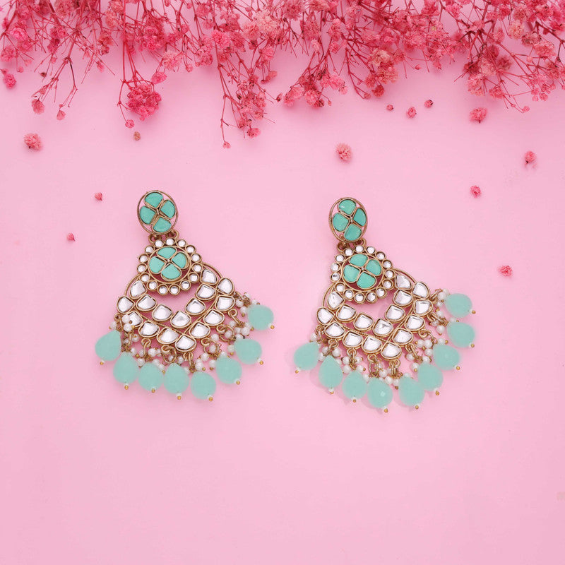 Tehzeeb Creations Gold Polish Kundan Sea Green Colour Earrings - Distacart