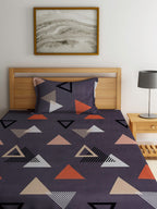 Home Sizzler Grey & White Geometric 144 TC Single Bedsheet with 1 Pillow Covers - Distacart