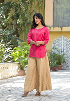 Juniper Women's Fuchsia Solid Shantoon Tunic With Sequins & Zari Work