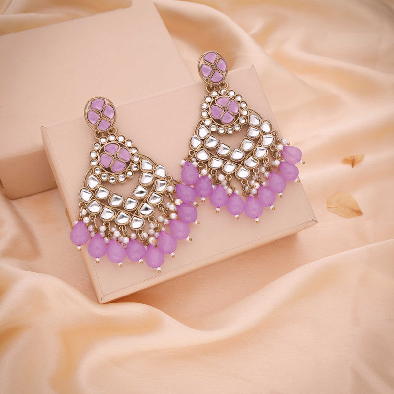 Tehzeeb Creations Gold Polish Kundan Purple Colour Earrings - Distacart