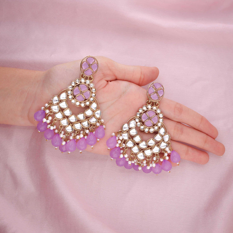Tehzeeb Creations Gold Polish Kundan Purple Colour Earrings - Distacart