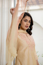 Juniper Women's Gold Solid Chanderi Kurta Set With Thread Work & Gota Patti
