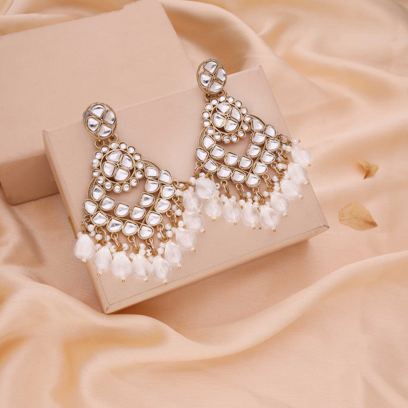 Tehzeeb Creations Gold Polish Kundan White Colour Earrings - Distacart