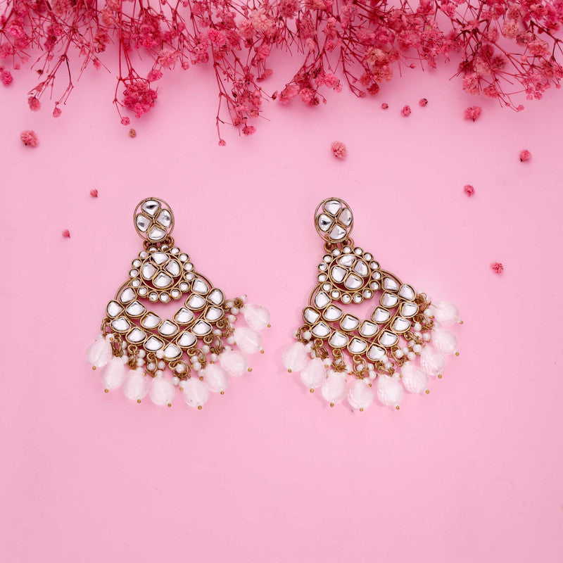 Tehzeeb Creations Gold Polish Kundan White Colour Earrings - Distacart