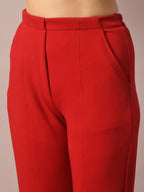 Myshka Women's Red Solid Party Parallel Trousers