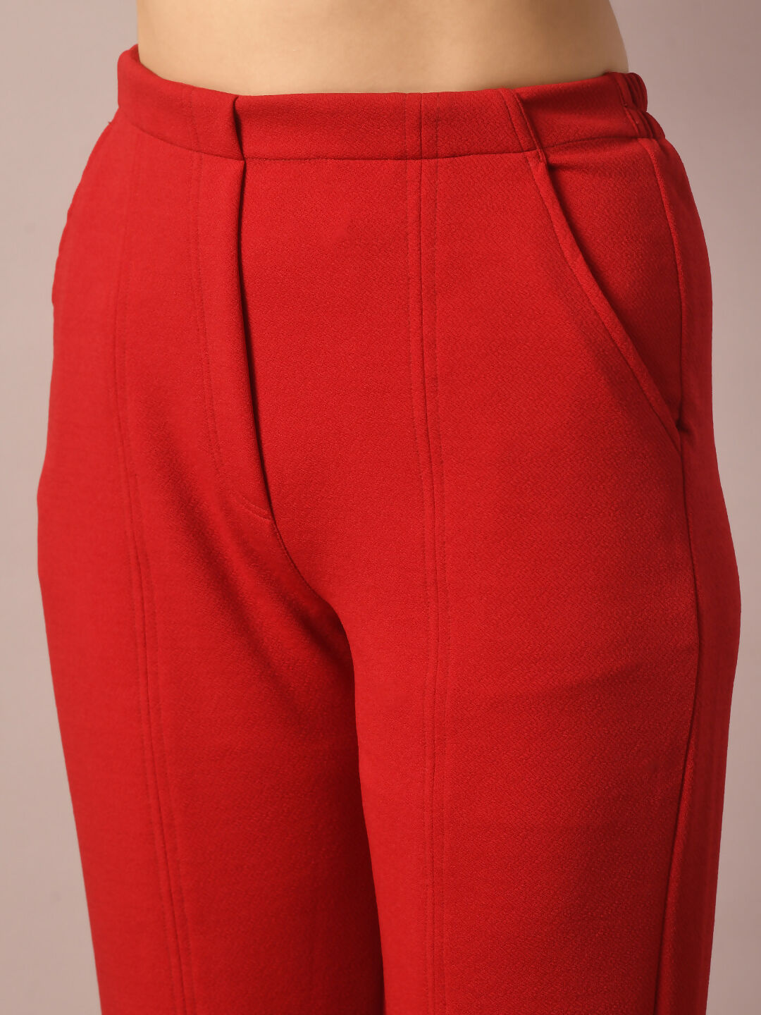 Myshka Women's Red Solid Party Parallel Trousers