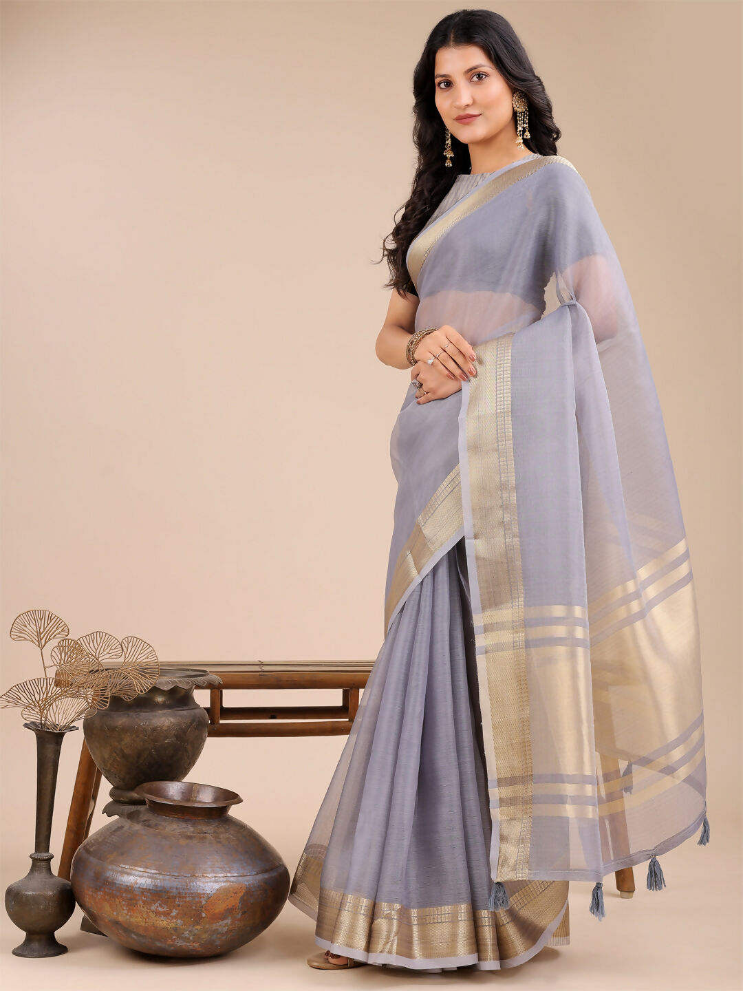 Shree Shyam Fashion Seoul Grey Organza Saree