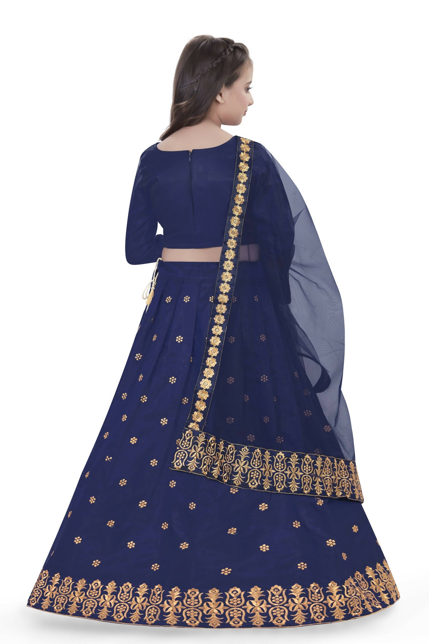 Dwiden Navy Blue Queen Tafetta Sattin Semi-Stitched Girl's Lehenga Choli