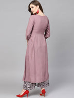 Yufta Women Mauve & Black Embroidered Kurta with Palazzo