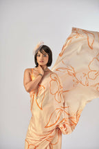 Vastranavya Orange Satin Silk Elegant Printed Saree with Unstitched Blouse - Distacart