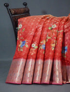 Shades of Red Colour Floral Design Banaras Semi Silk Saree By Gayathri Reddy Designer Studio