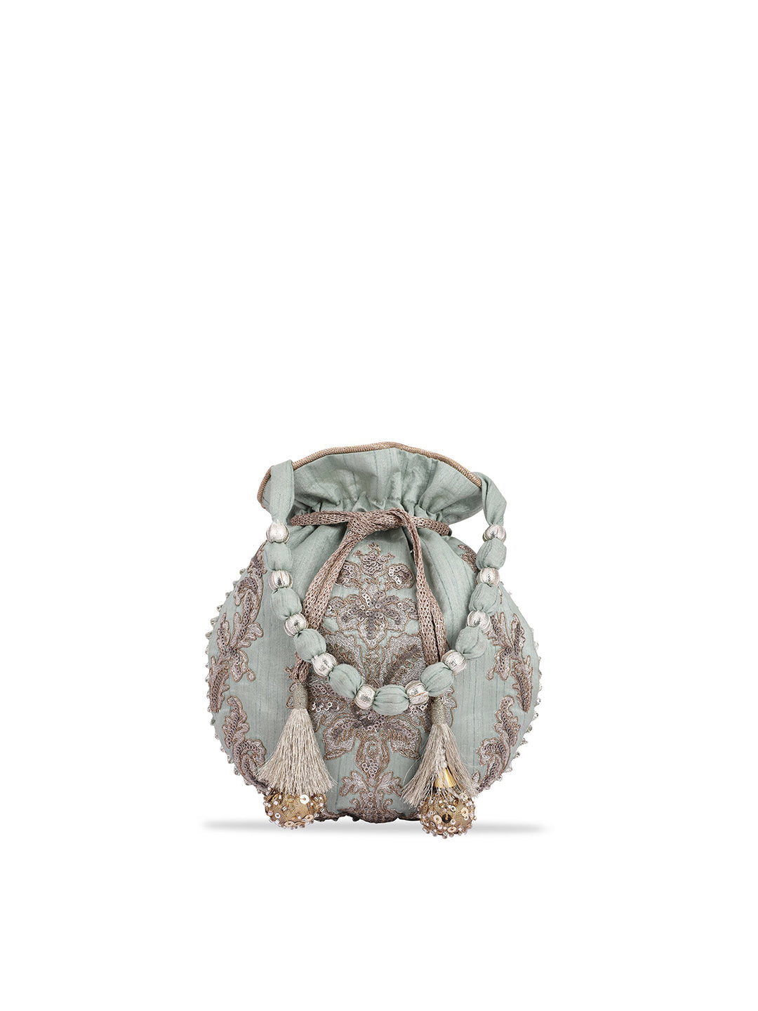 Masq Women Green & Silver-Toned Embellished Potli Clutch - Distacart