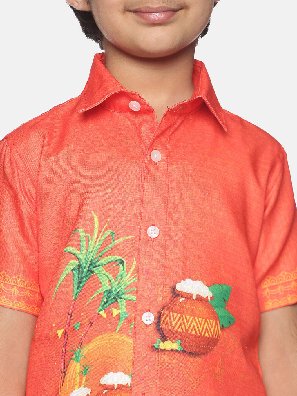 Sethukrishna Boys Orange & White Printed Shirt