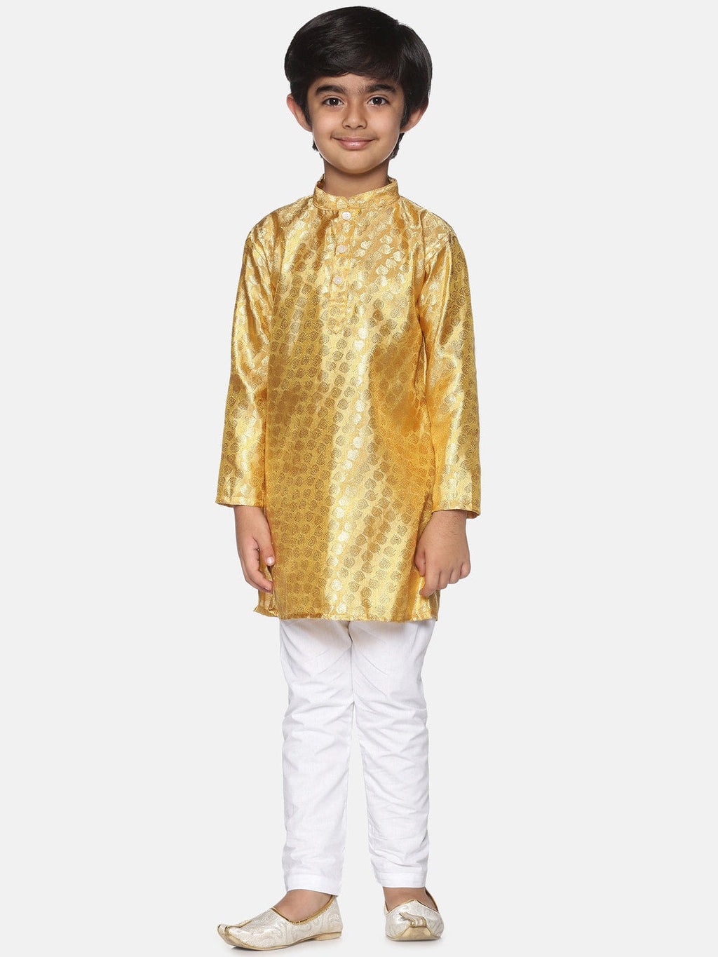 Sethukrishna Boys Gold-Toned Self Design Kurta with Pyjamas
