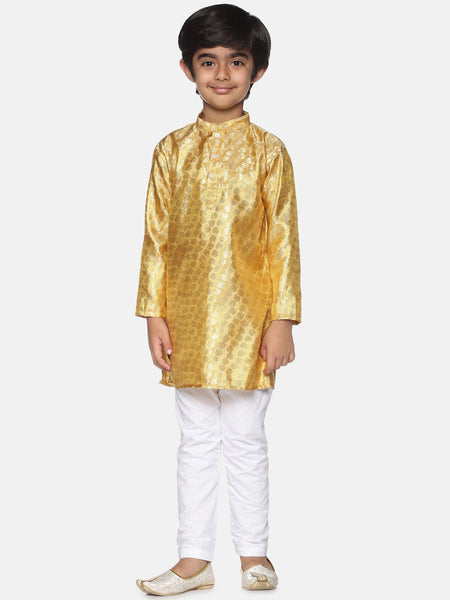 Sethukrishna Boys Gold-Toned Self Design Kurta with Pyjamas