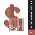 Swiss Beauty Satin Comfort Smooth Glide, Highly Pigmented , Ultra Hydrating Lipstick - 1 Barely Nude