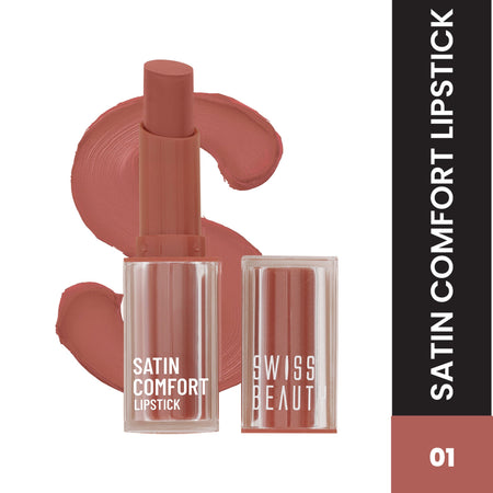 Swiss Beauty Satin Comfort Smooth Glide, Highly Pigmented , Ultra Hydrating Lipstick - 1 Barely Nude