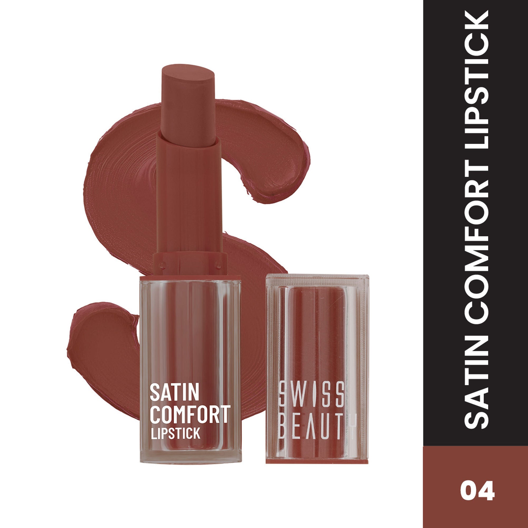 Swiss Beauty Satin Comfort Smooth Glide, Highly Pigmented , Ultra Hydrating Lipstick - 4 Toasted Brown