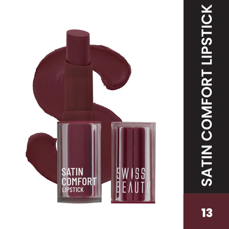 Swiss Beauty Satin Comfort Smooth Glide, Highly Pigmented , Ultra Hydrating Lipstick - 13 Muted Mauve