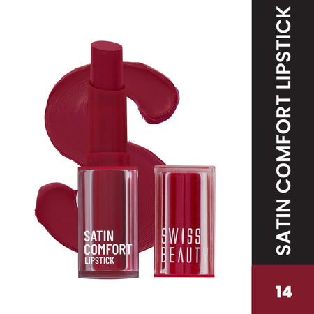 Swiss Beauty Satin Comfort Smooth Glide, Highly Pigmented , Ultra Hydrating Lipstick - 14 My Raspberry