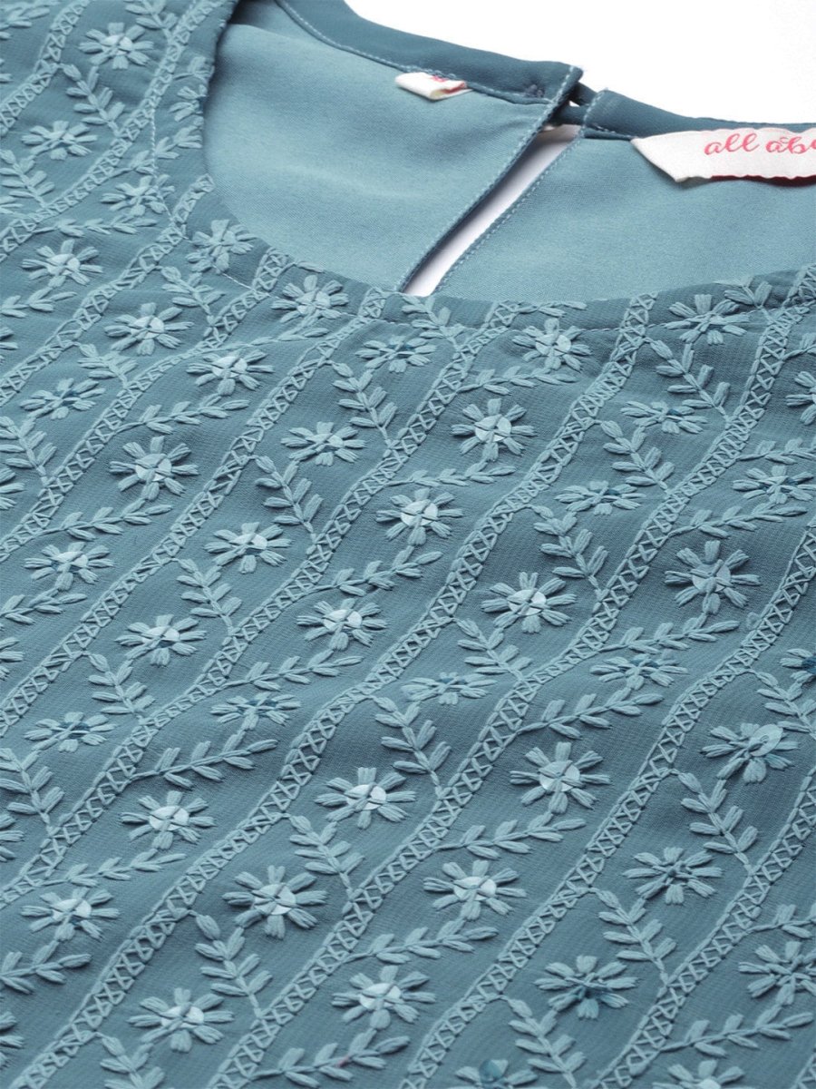 All About You Women Grey Ethnic Motifs Embroidered Regular Chikankari Kurta with Palazzos