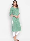 Janasya Green Geometric Printed Cotton Kurta - Distacart