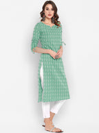 Janasya Green Geometric Printed Cotton Kurta - Distacart