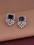 Shoshaa Silver-Plated & Black CZ Studded Contemporary Drop Earrings - Distacart