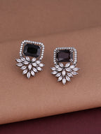 Shoshaa Silver-Plated & Black CZ Studded Contemporary Drop Earrings - Distacart