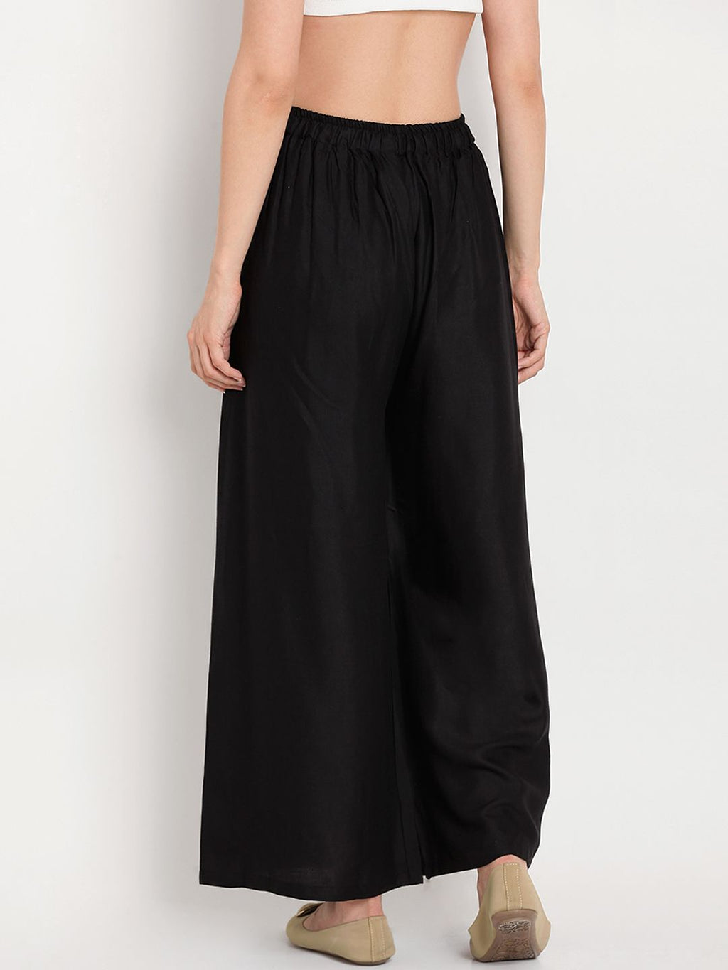 TAG 7 Women Black Solid Flared Palazzos